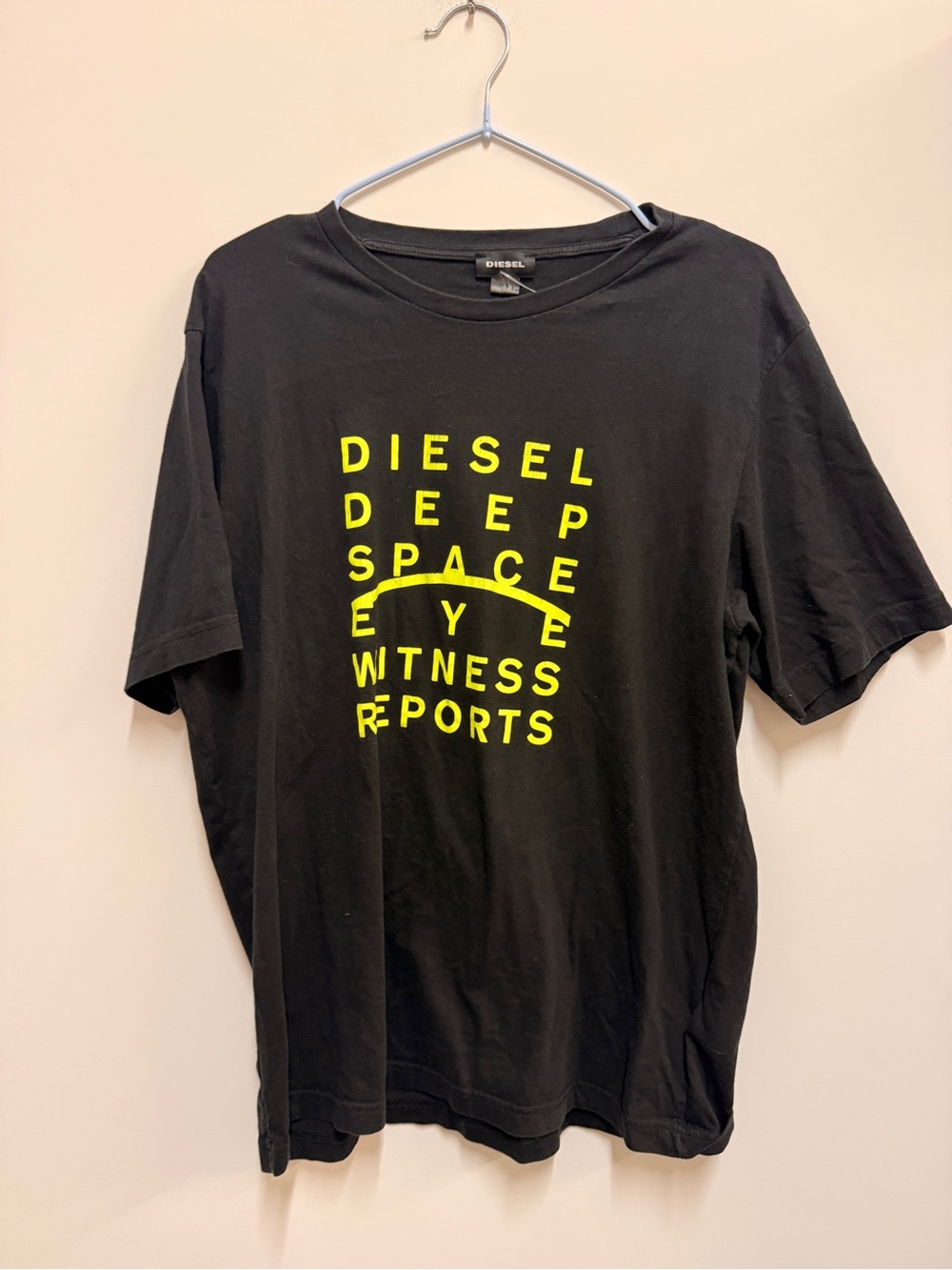 Diesel Black Tee with Neon Yellow Graphic Text